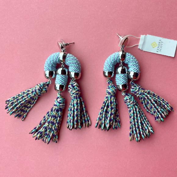 NWT Kendra Scott Tassel Chandelier Earrings Pale Blue Mix - Picture 1 of 15
